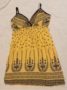 Yellow Black Block Print Smocked Boho Sundress She’s Cool XL